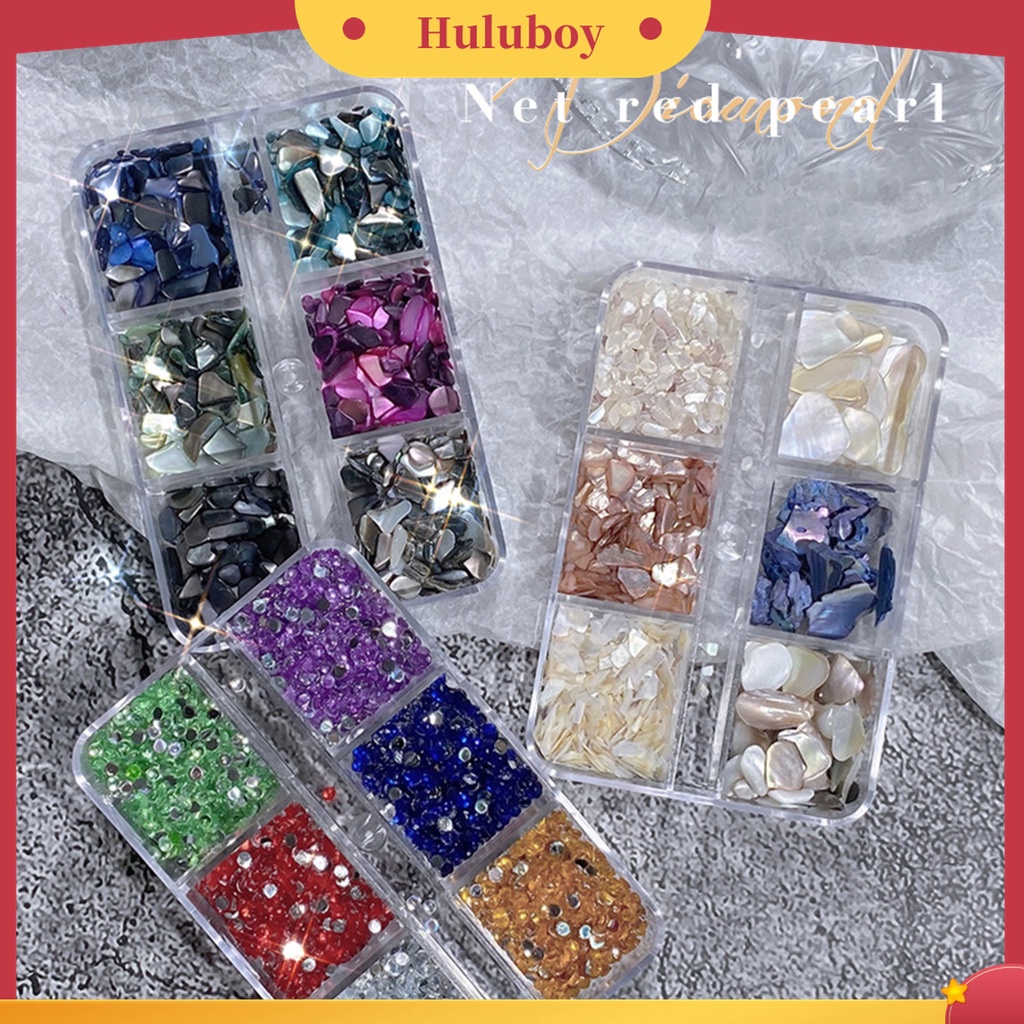 Huluboy Huluboy♡ 6 Grids / Box Berlian Imitasi Warna-Warni Gaya Jepang Untuk Dekorasi Nail Art 3D
