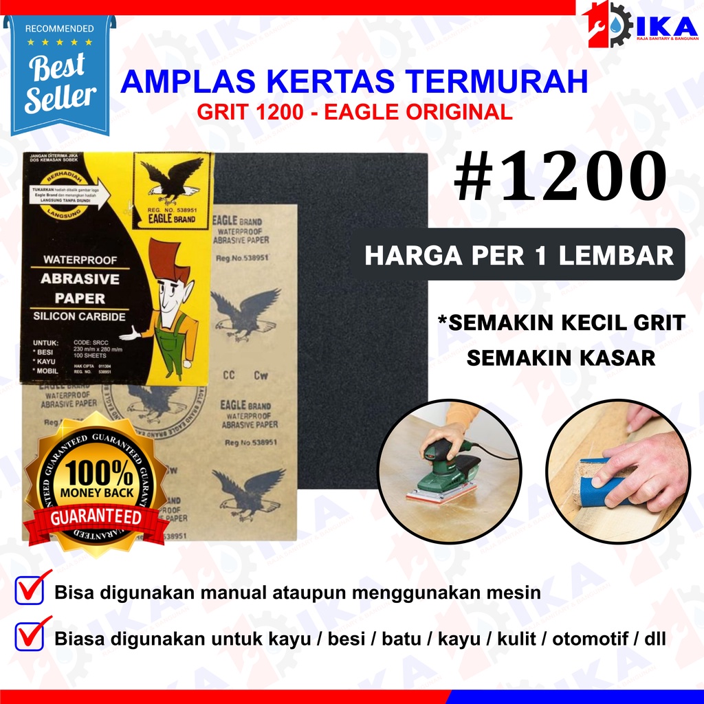 AMPLAS EAGLE AMPELAS DUCO SAND PAPER ABRASSIVE KERTAS LEMBAR 100, 240, 400, 800, 1000, 1500, 2000 TERMURAH