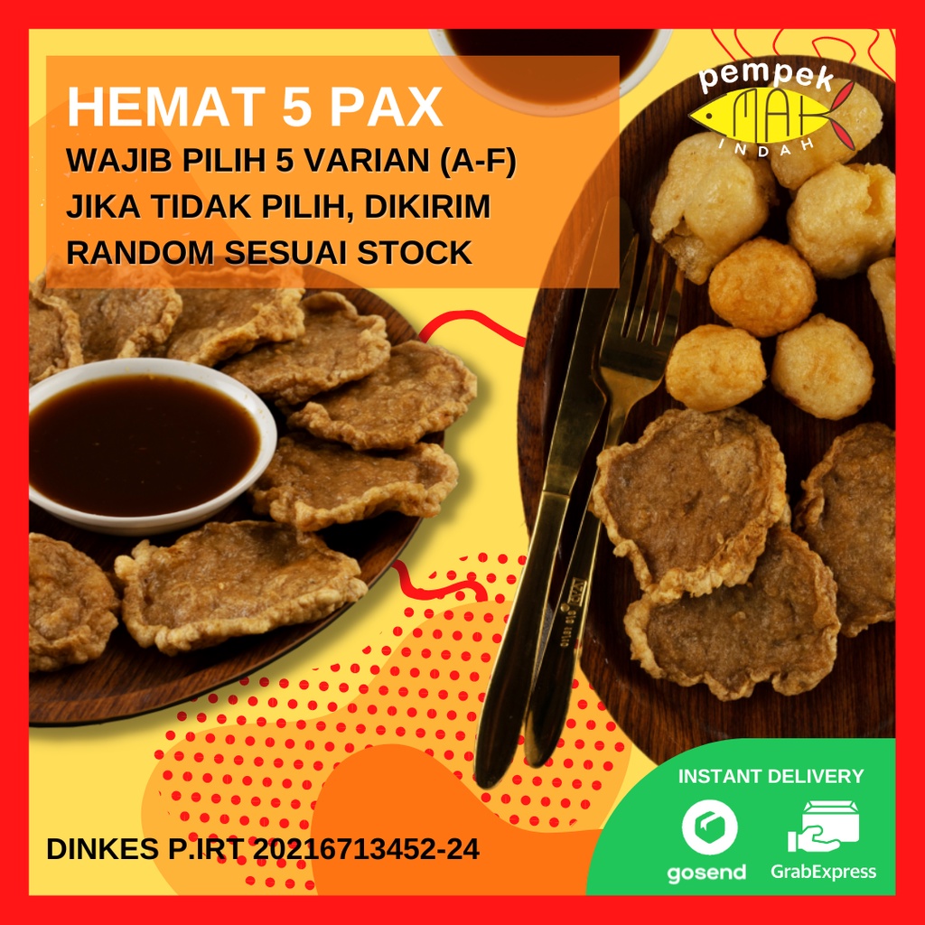 PEMPEK EMAK INDAH - PEMPEK MPENAK PALEMBANG ASLI IKAN TENGGIRI - Paket Hemat  5 Pax WAJIB PILIH VARIAN