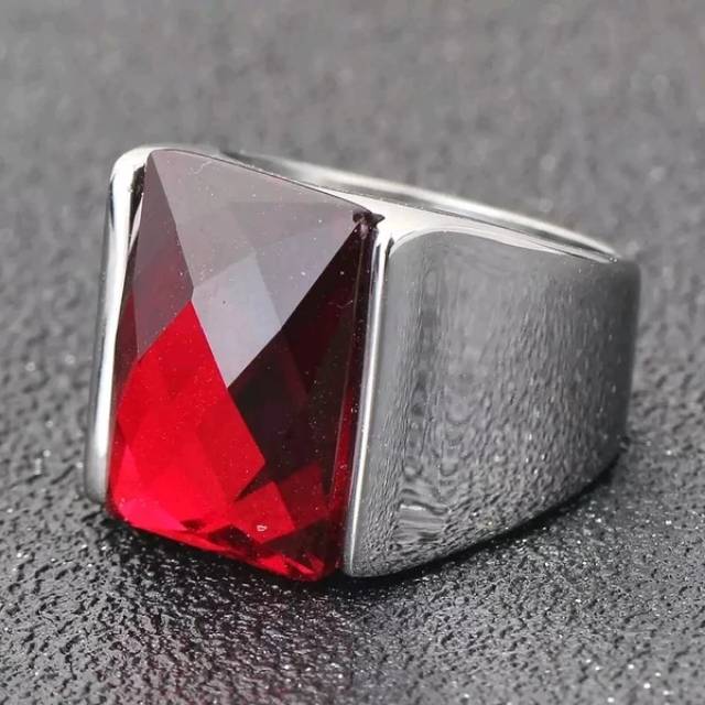 Cincin Pria Batu Red Ruby Titanium 316L - Ring Couple