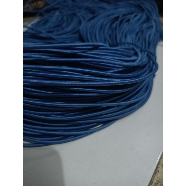 tali bulat elastis tali string elastis/tali karet bulat  3mm 13 warna( permeter)-Biru steel
