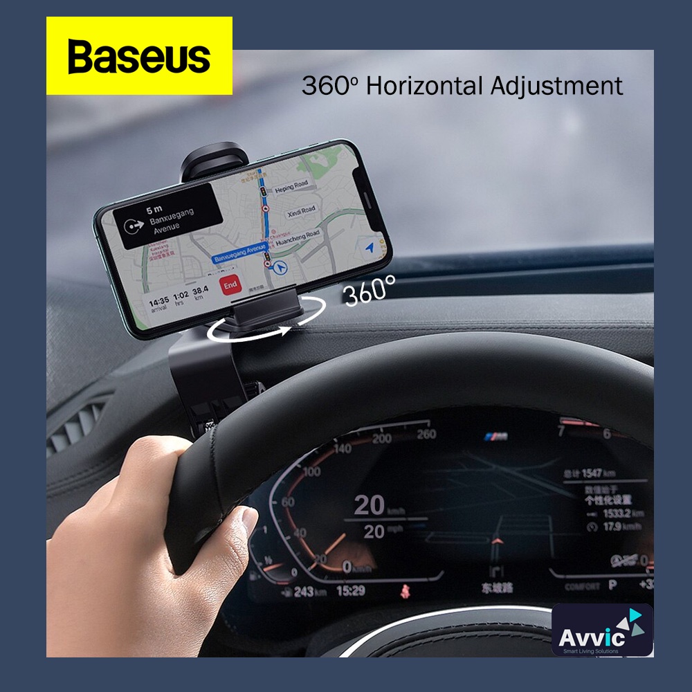 BASEUS Car Mobile Phone Holder 360° Dashboard Big Mouth Mount Clip