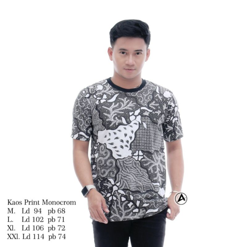 KAOS BATIK MONOKROM HITAM PUTIH KAOS LAKI ONECK PRIA KAOS POLOS ADEM NYAMAN