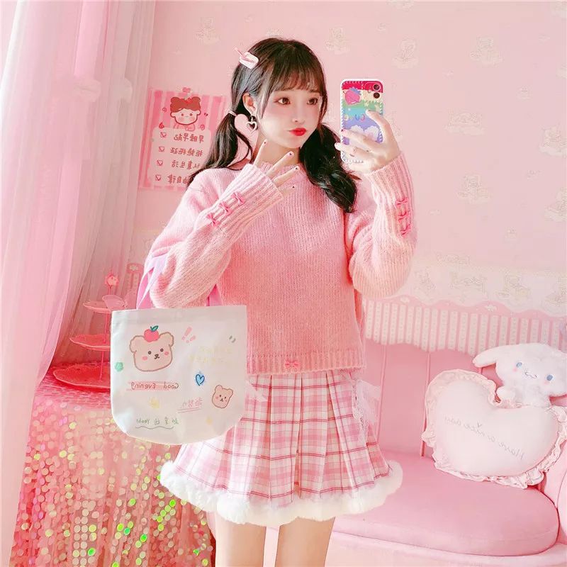 Musim Dingin Kawaii Lipit Rok Mini Wanita Korea Fashion Kotak-kotak Lucu Renda Cosplay Sekolah Gilr 