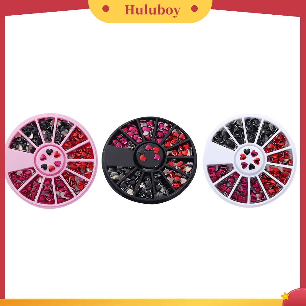 Huluboy Huluboy♡ 1 Kotak Roda Isi Stiker Rivet Bentuk Hati Bahan Metal Warna Campur Untuk Nail Art DIY