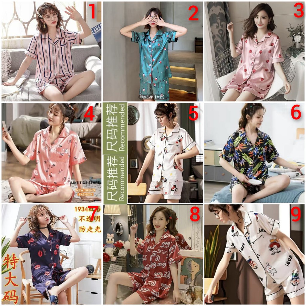 baju tidur hotpant wanita satin import new arrival