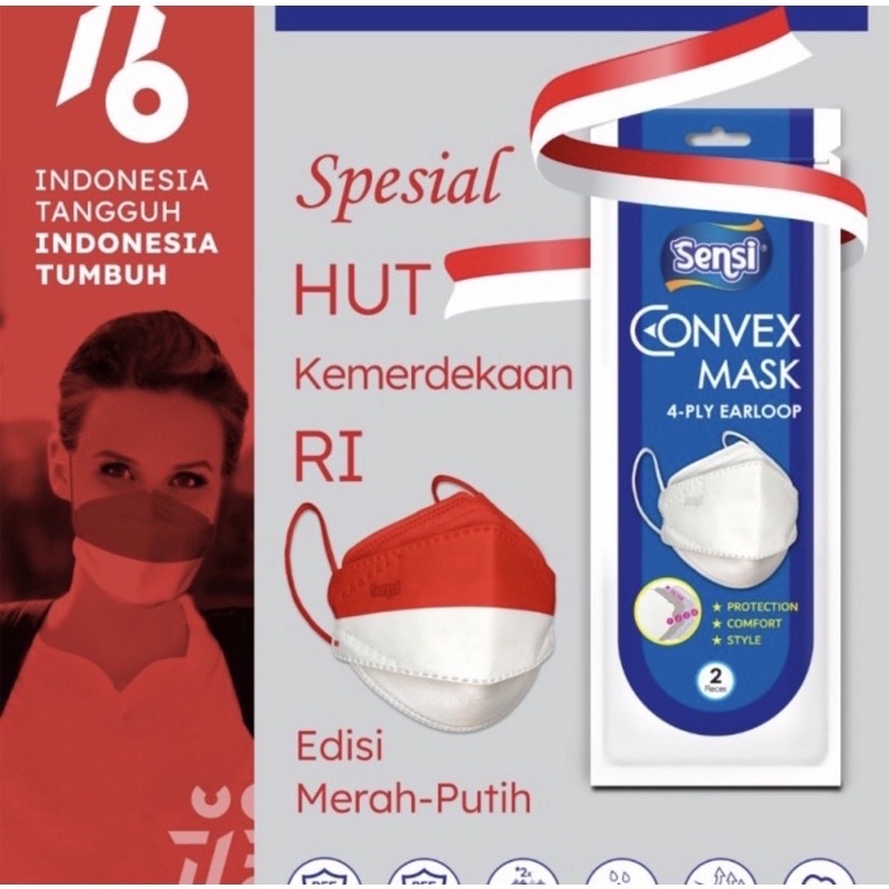 MASKER SENSI Merah Putih CONVEX 4 PLY