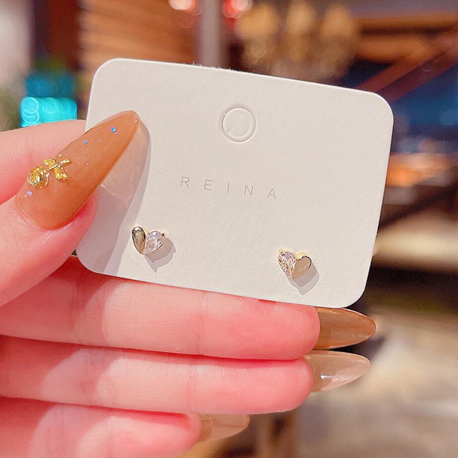 Anting Giwang Lapis Gold / Silver 925 Model Hati Dengan Kristal + Berlian Untuk Wanita