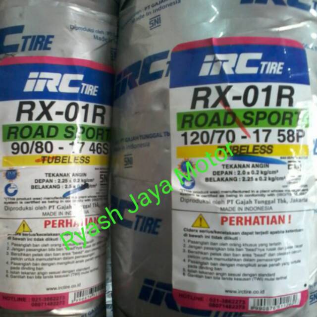 Ban tubeless IRC RX-01 90/80-17 dan 120/70-17 for vixion/New/CB 150R/R 15/R 25/Mega pro new/ Byson