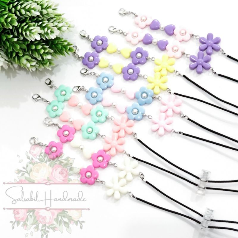 strap masker hijab,  konektor masker 2in1 serut manik