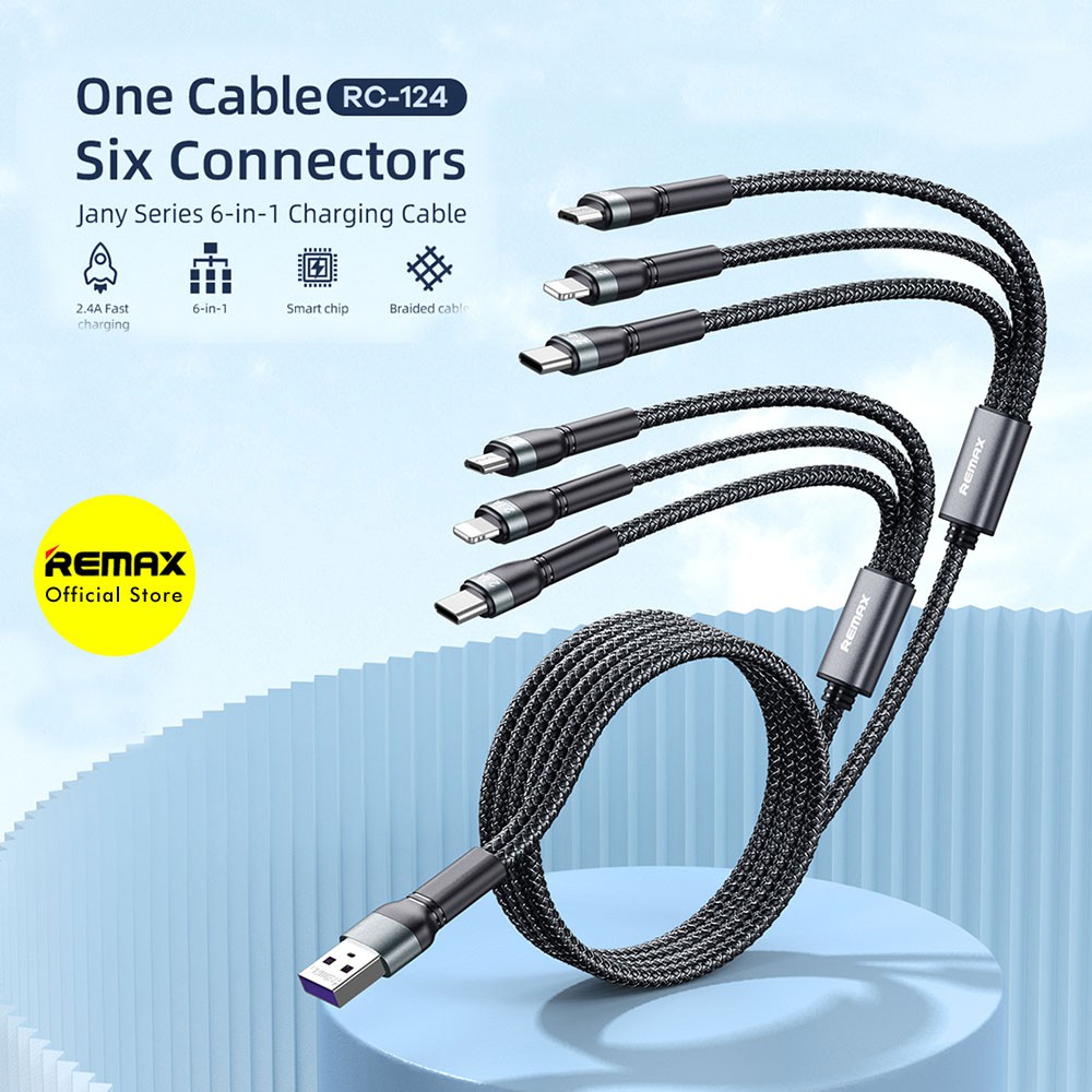 REMAX Charging Data Cable 6in1 Jany Series Micro USB - Type C - Lightning RC-124