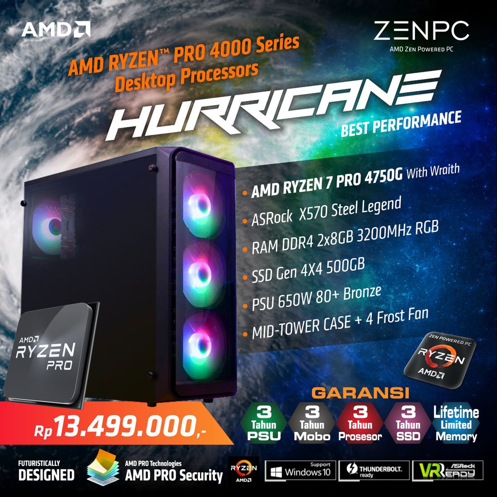 PC RAKITAN AMD RYZEN 7 PRO 4750G DDR4 16GB MID TOWER CASE