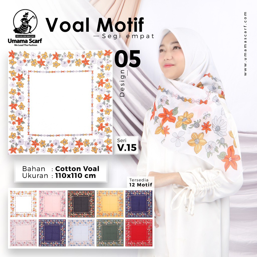 Grosir 10 Pcs Hijab Segi Empat Voal Motif 05 Bahan Cotton Voal - By Umama