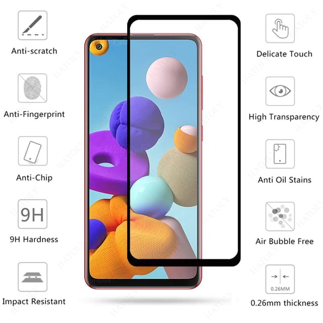 SAMSUNG A21S TEMPERED GLASS 9D FULL COVER FULL SCREEN ANTI GORES KACA
