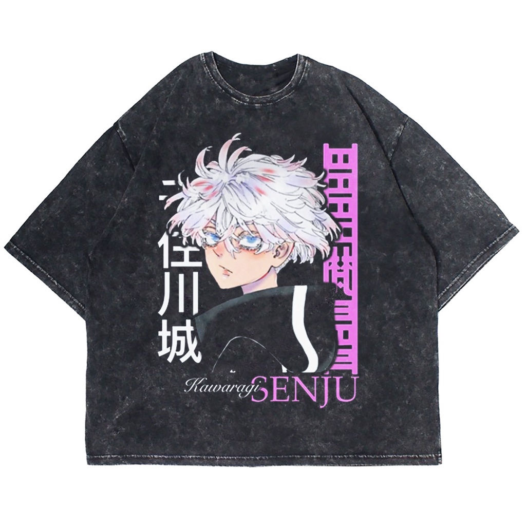 KAOS OVERSIZE ANIME KAWARAGI SENJU WASHING VINTAGE TEE ( WASHING T-SHIRT )
