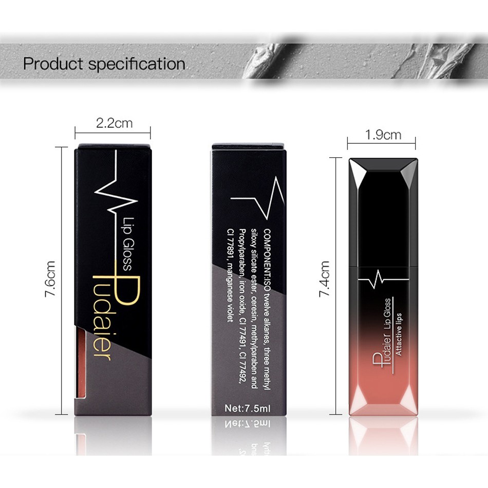 PUDAIER Lip Gloss Sexy Lipstick Lipgloss Long Lasting Tattoo Matte