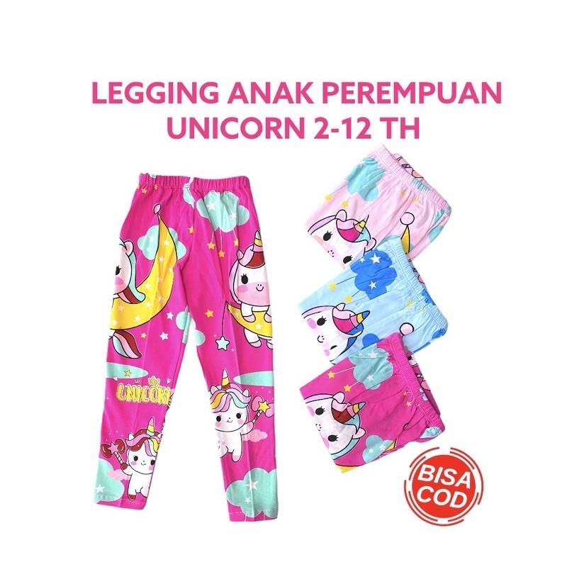 Legging Anak Perempuan Motif Unicorn Bahan Katun 2-12 Th / Leging Anak Cewek Murah Bahan Katun