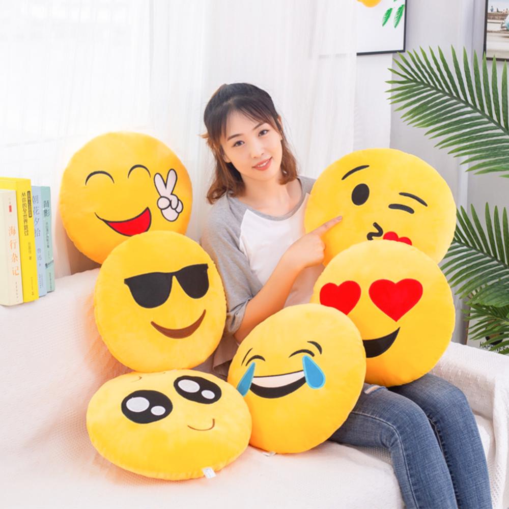 Timekey Boneka Bantal Stuffed Plush Emoji Bulat 32cm Warna Kuning Untuk Hadiah Ulang Tahun K5M9