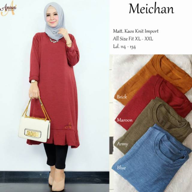 Tunik Busui Belah Samping Kaos Knit Import  LD 114 - 134 Meichan
