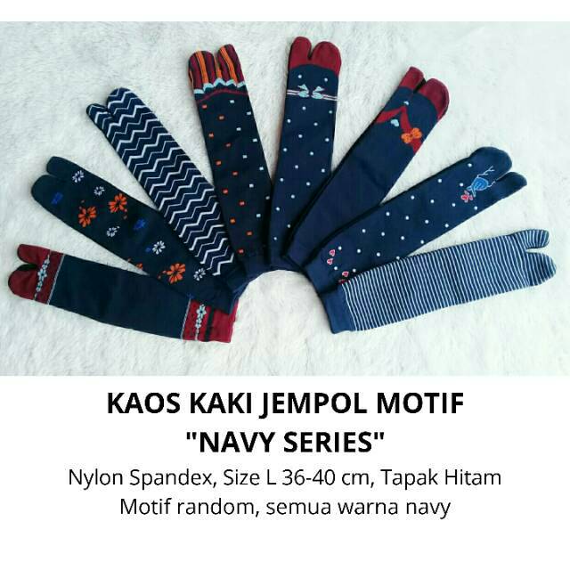 Kaos Kaki Jempol Motif Navy Series, Wanita Muslimah Tapak Hitam Nylon Spandex Panjang Tebal Murah