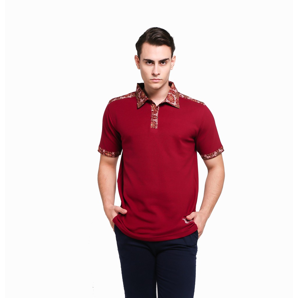 Kaos Polo Batik Pria Heritage Motif Bunga Maroon (Polo 011 E)