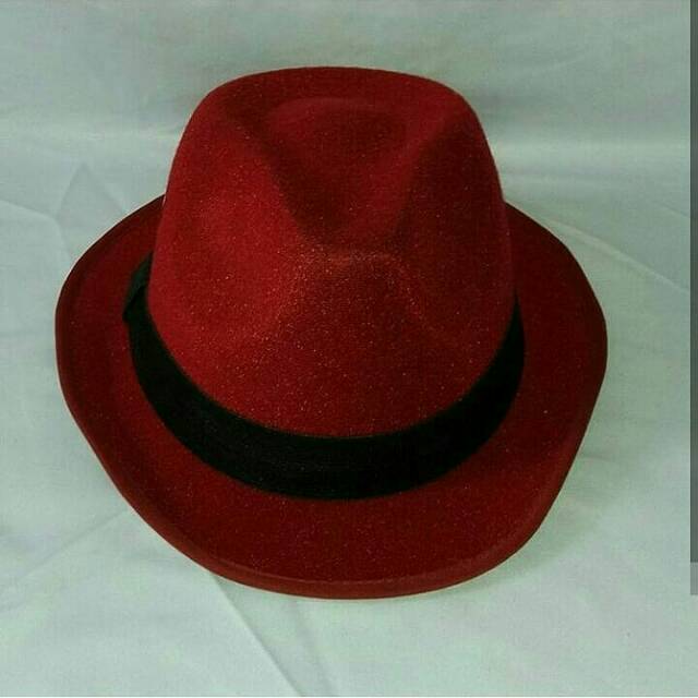 Topi fedora jazz maroon