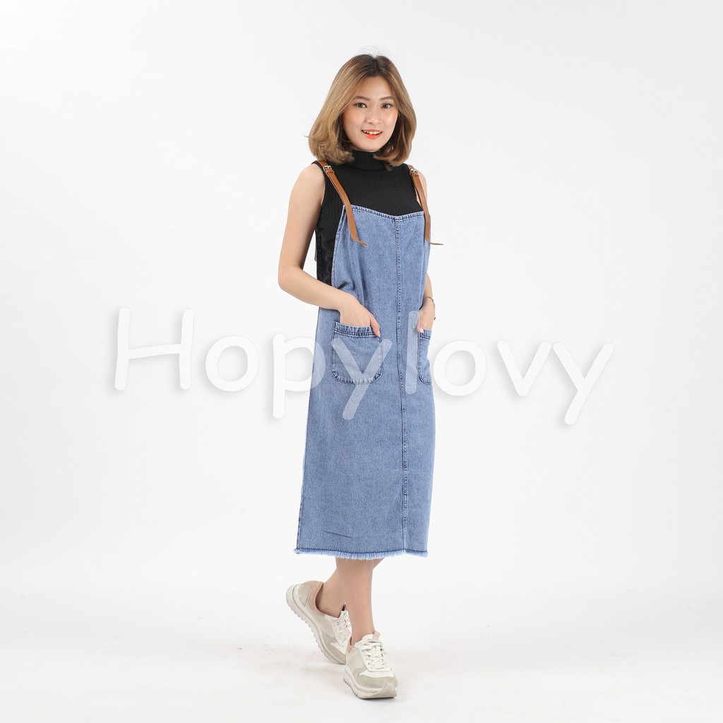 HOPYLOVY - Overall Jeans Wanita Basic Yuvita Bawah Fringe / Rawis