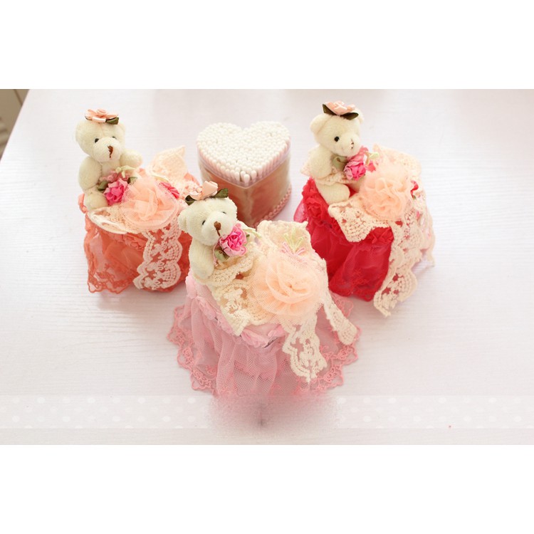 Teddy Bear Lace Cotton Bud Box / Tempat Cotton Bud