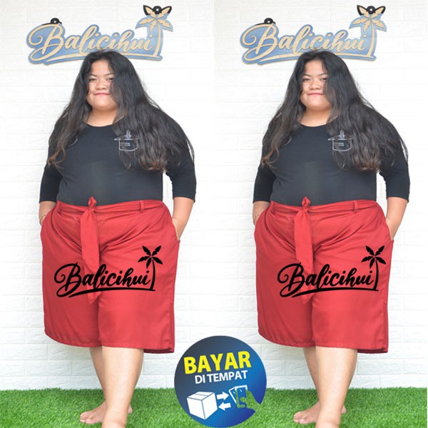 Balicihui Celana 3/4 Jumbo Celana Tanggung Wanita Celana Wanita Celana Big Size Celana Plus Size