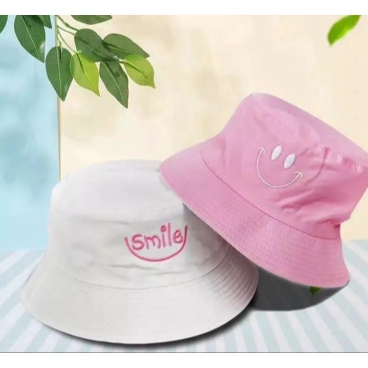 BEST QUALITY Topi Bucket Wanita/Topi Wanita Motif Smile Bisa Bolak Balik IMPORT bisa bayar di tempat