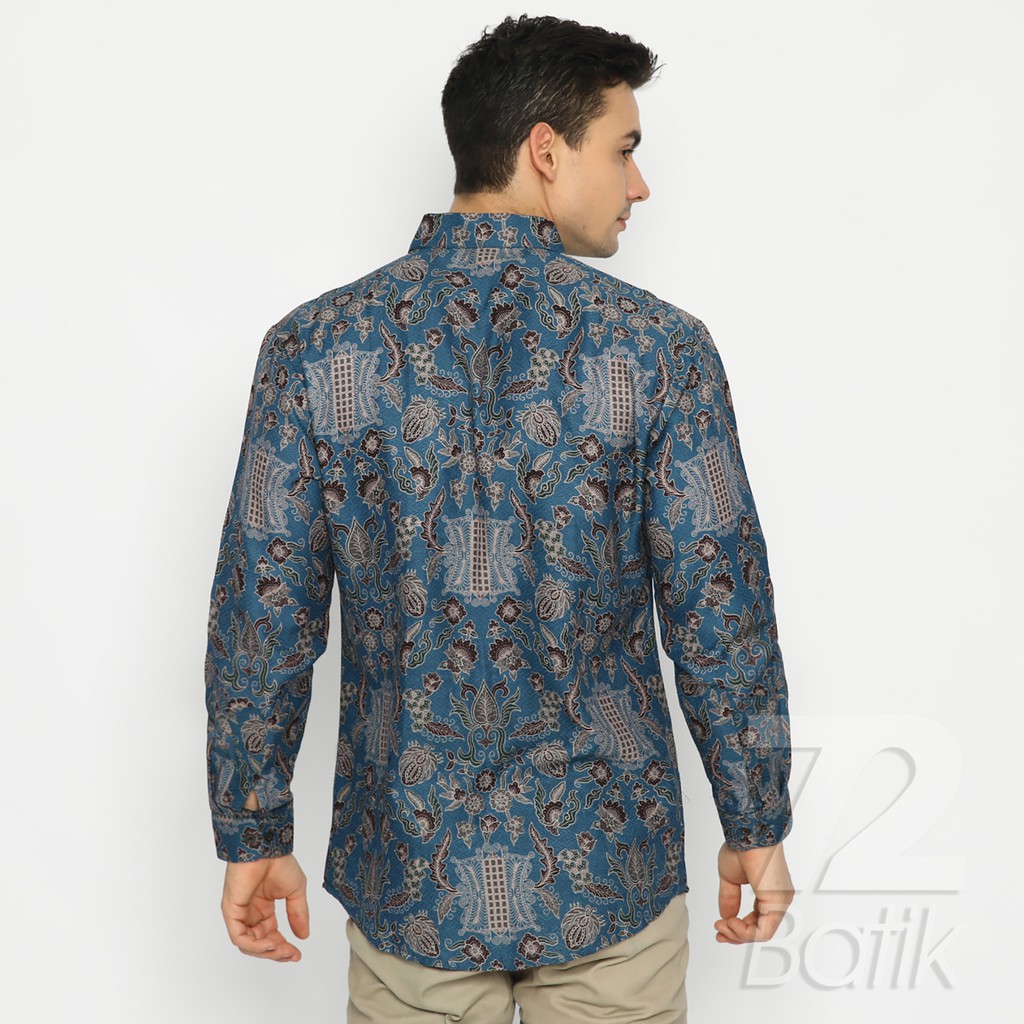 BATIK PRIA LENGAN PANJANG Kemeja Dobby Slimfit Motif Pintu Aceh Premium Biru Putih 727135 Cap 72 - Baju Kemeja Atasan Pakaian Setelan Batik Pria Cowok Laki Laki Remaja Keluarga Kantor Lengan Panjang Modern Slimfit Slim Fit Premium Kekinian