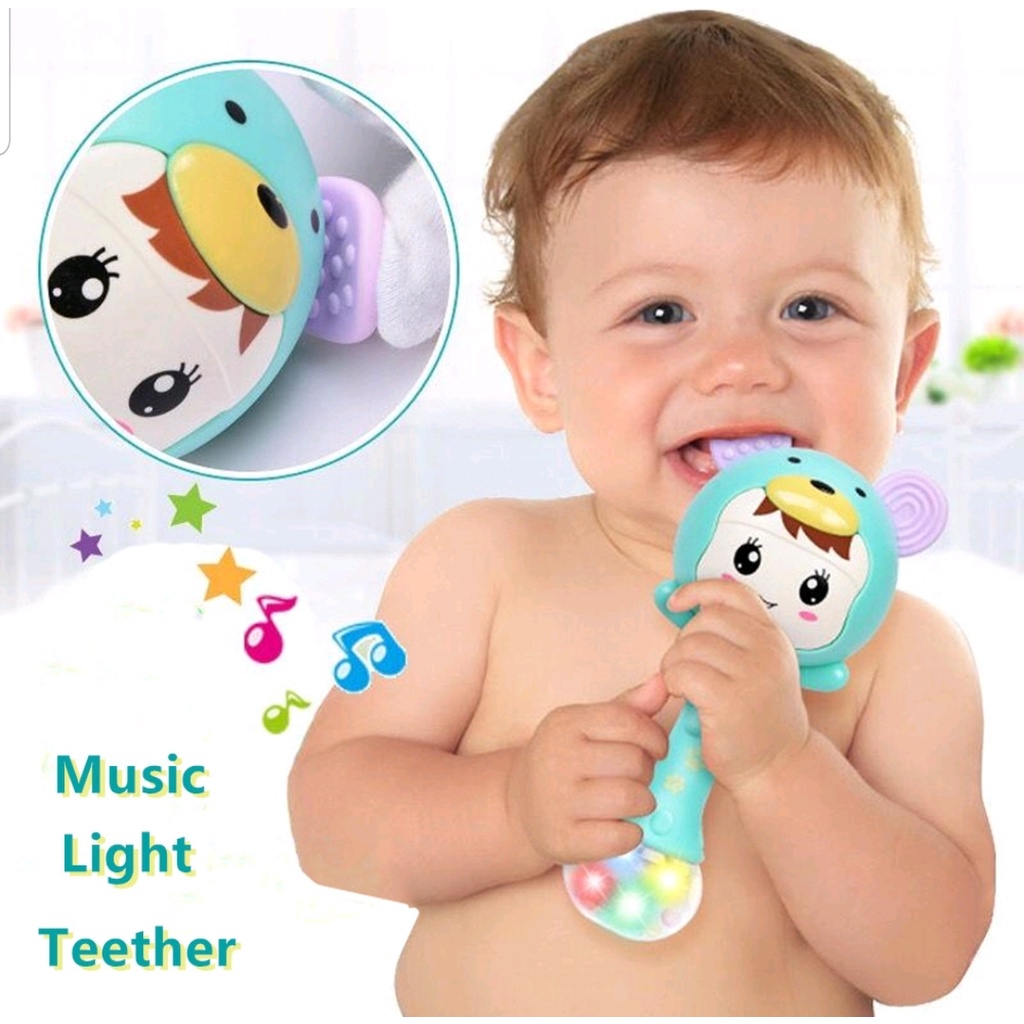 MAINAN BAYI TONGKAT GENGGAM RATTLE + TEETHER + MUSIK + LAMPU KELAP KELIP MAINAN GENGGAM - BD