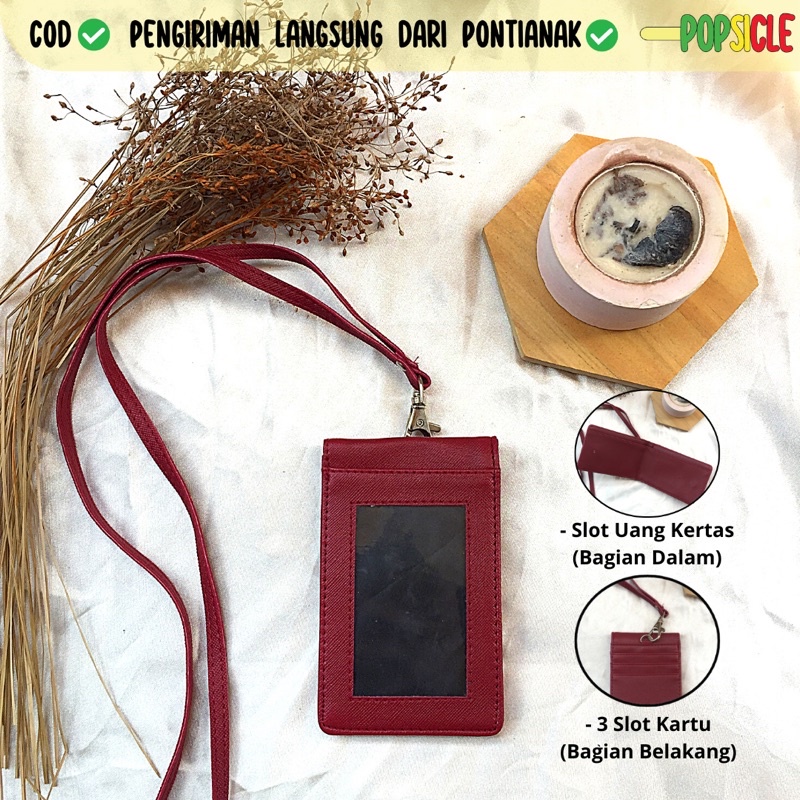 

Lanyard Kulit Flashee Magnet Maroon ID Card Holder Magnet Name Tag Dompet Kulit PU