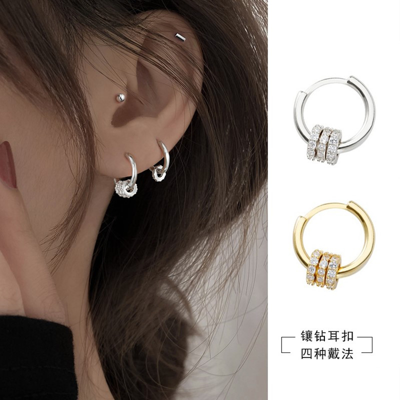 Anting Perak Sterling Kecil Exquisite Zirkon Anting Hoop Lingkaran Emas Drop Earrings Anting Tindik Sederhana