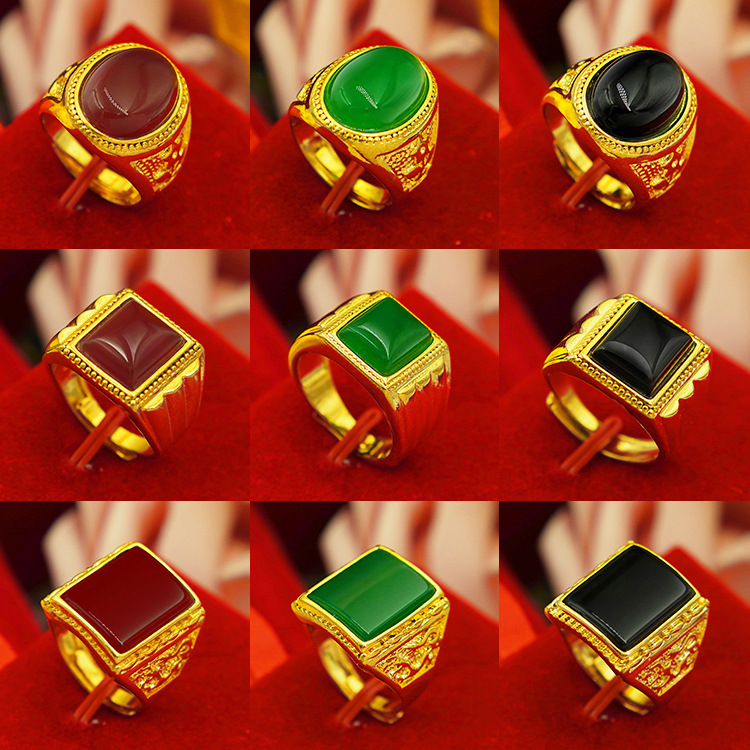 Cincin Lapis Emas Asli Kadar 375 Desain 9 Desain Batu Giok Akik Zamrud Gaya Korea Adjustable Untuk Pria