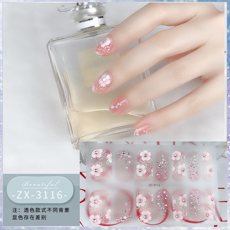 ZX 14Pcs/Set Stiker Kuku 3d Desain Bermotif High End Berlian Mutiara Permata Warna-Warni Untuk Tempel Tahan Air Tahan Lama Menicure Stickers Korea Self Adhesive Fashion Sticker kuku Full Aksesoris Dapat Kupas Mudah Digunakan Dan Dilepas Anti Air Nail Art