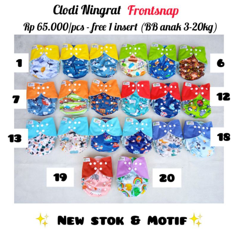 Clodi Ningrat Front Snap 3-15 kg Popok Kain Popok Cuci Ulang Popok Bayi insert terpisah