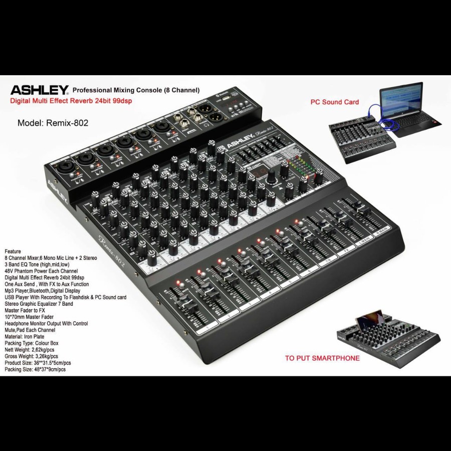 Mixer Ashley Remix 802 Original 8 Channel Bluetooth - Soundcard Recording