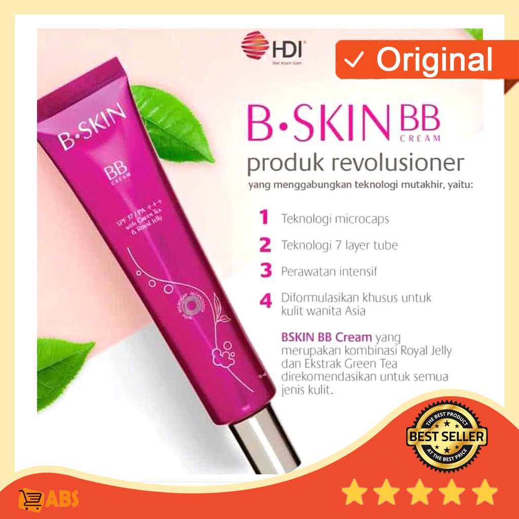 100% original HDI BSKIN BB CREAM ORIGINAL 15ml - Ekstraks Green Tea - Royal Jelly - Arbutin - Jojoba