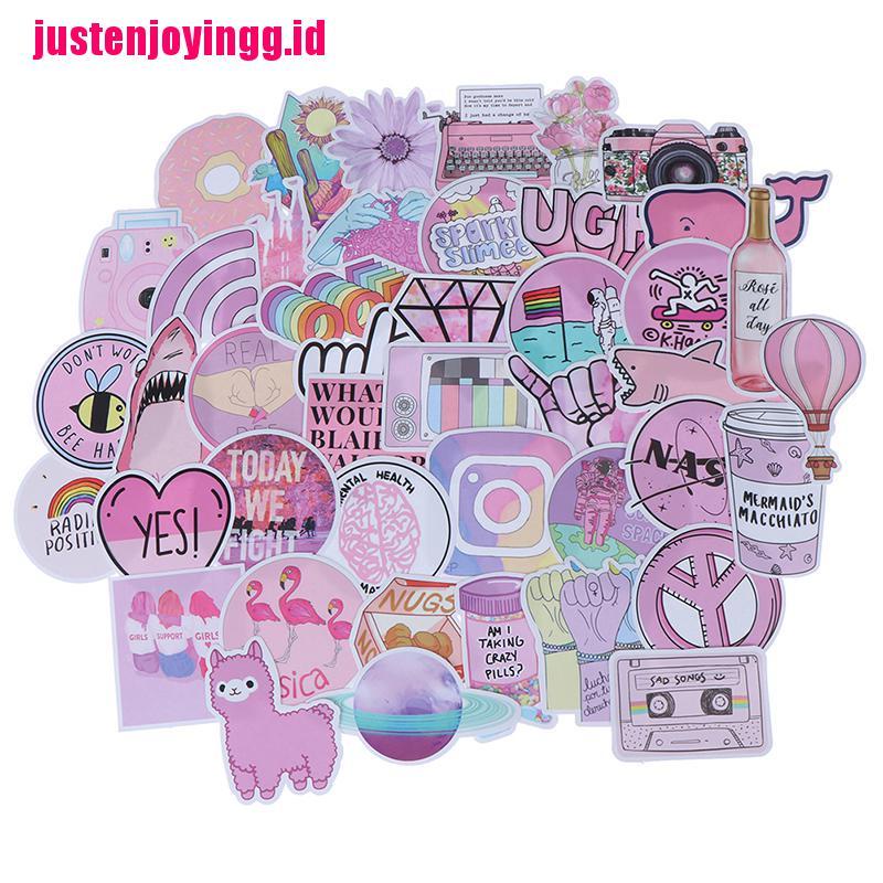 53pcs Stiker Kawaii Warna pink Untuk Koper laptop Mobil Dan scrapbook