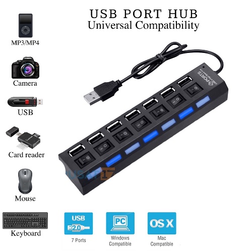 Sambungan Kabel Charger Port 7 Usb Led ON/OFF High Speed 7in1 4in1 / Usb Port 7USB Universal Charger Casan