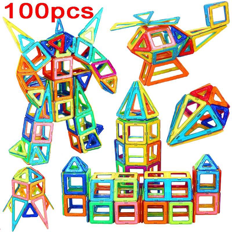 【Ready Stock】100 Pcs Mainan Magnetic blocks, Mainan keping magnet susun DIY anak,mainan balok magnet