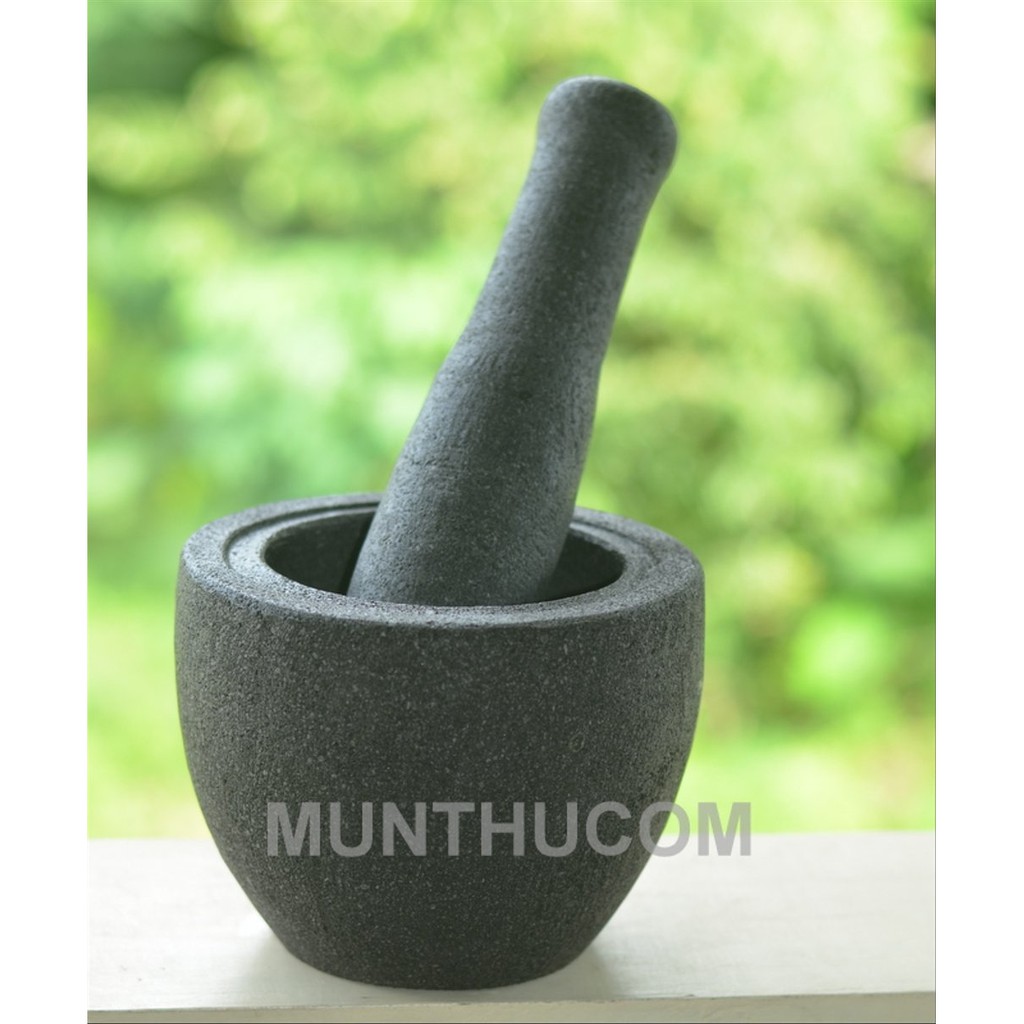 Lumpang / Lesung Batu Kali Ukuran 16cm (Rumah Tangga) + Alu Tumbukan Termurah