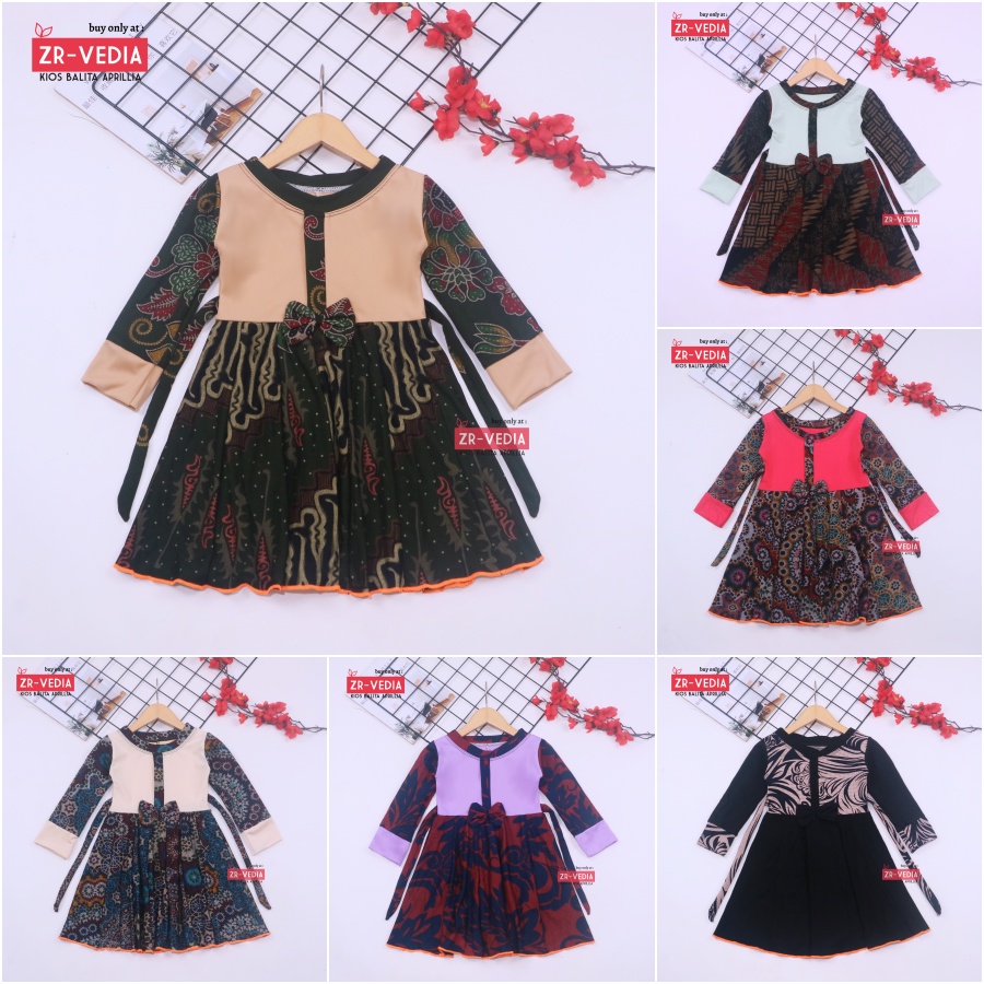 Dress Valencia 3-4 Tahun / Dres Anak Lengan Panjang Pesta Baju Perempuan Fashion Kids Motif Adem