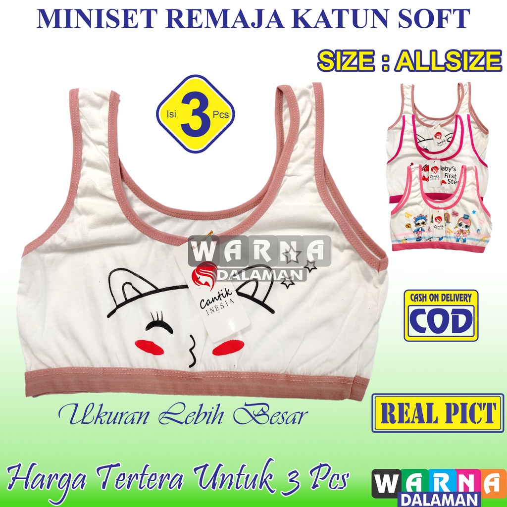 3 Pcs Miniset CANTIK_Anak Remaja Perempuan Motif Gambar Karakter Usia SD SMP | WARNA DALAMAN