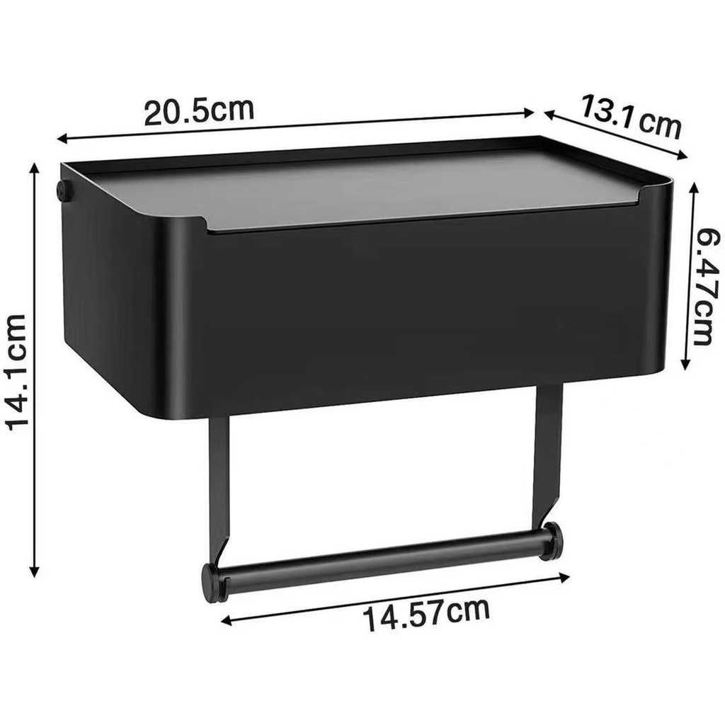 Rak kotak dan Tempat Tisu roll Stainless HITAM minimalis K160- Rak Tempat Tissue Gulung stenlis BLACK kotak organizer tebal /G54A