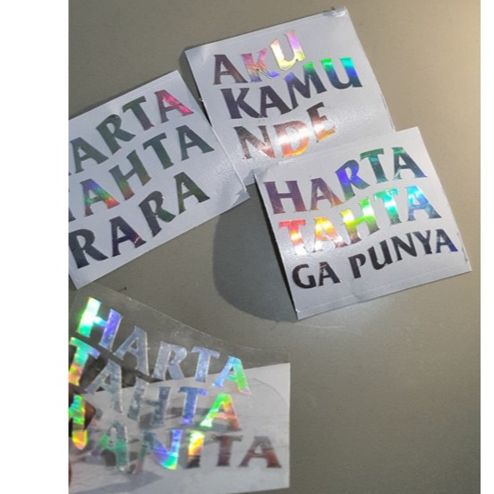 STIKER HOLOGRAM HARTA TAHTA NAMA CUSTOM 7-8cm