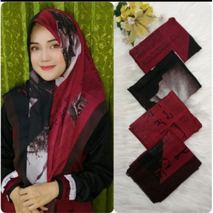 Hijab Segiempat Motif Koran arab / arabic premium / Kerudung voal best seller-CANDI 05