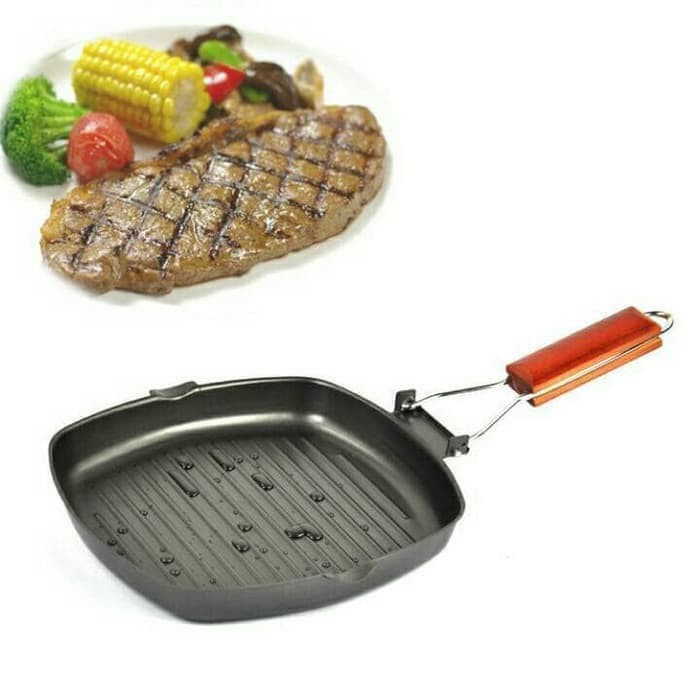 GIJ - Square Grill Pan 20 Cm Teflon Wajan BBQ Bakaran Sate Serbaguna