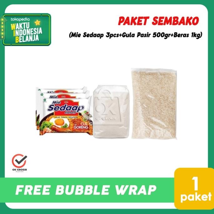 

%$%$%$%$] Paket Sembako Beras 1kg + Gula Pasir 500gr + MIe Sedap 3pcs
